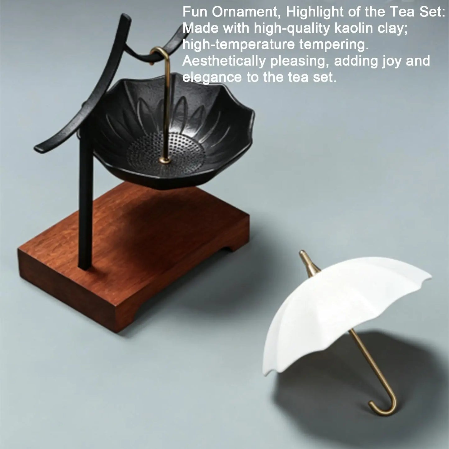 Tea Strainer Umbrella Design Ceramic Leaf Colander with Stand Strainers for Loose Tea for Enhances Flavor Softens Water Cooking Peaceful Pleasures Health and Wellness