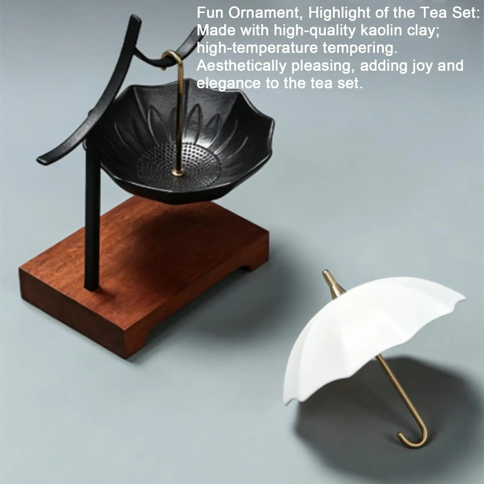 Tea Strainer Umbrella Design Ceramic Leaf Colander with Stand Strainers for Loose Tea for Enhances Flavor Softens Water Cooking Peaceful Pleasures Health and Wellness