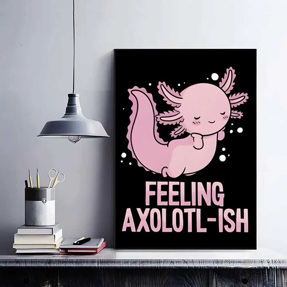 Cute Axolotl Art Poster HD Self Adhesive Waterproof Wall Art Ideal for Home Office Dorm Bedroom Great Gift Peaceful Pleasures Health and Wellness Black8 15X20cmNoframe