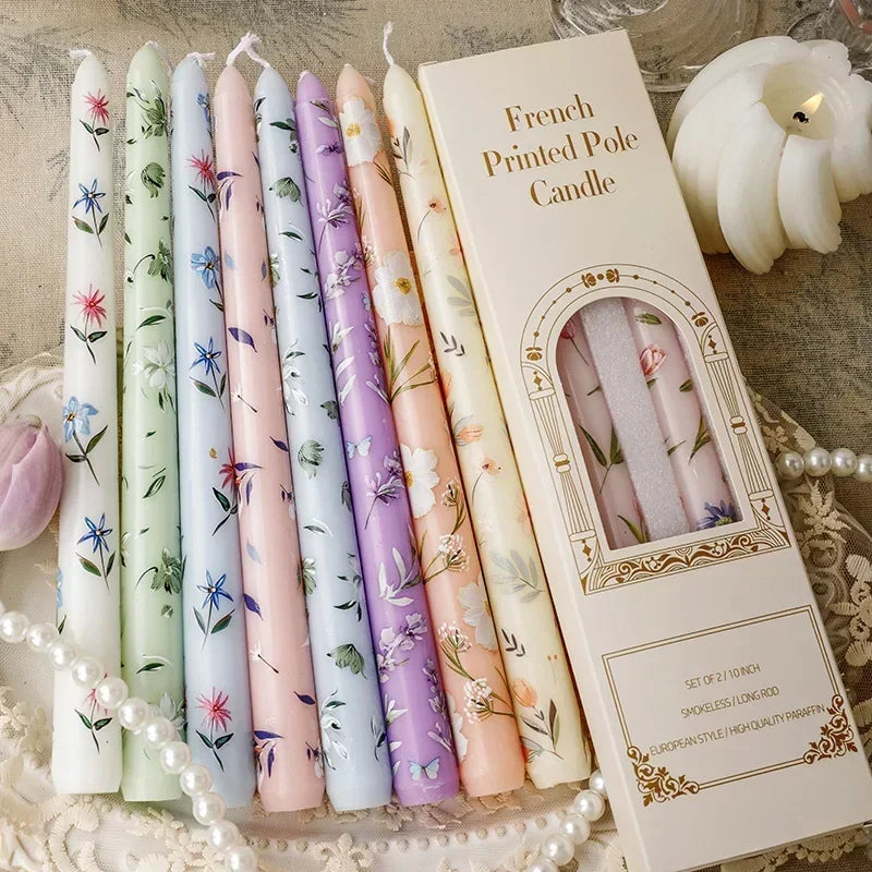 Printed Long Pole Candles European Romantic Candles Dinner Wedding Holiday Family Cross Border Smoke Free Candle Home Decorative Peaceful Pleasures Health and Wellness