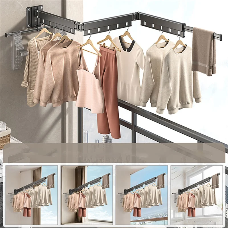 A36T-Wall-Mounted Clothes Drying Rack - Foldable Telescopic Household Clothes Drying Rod Design For Efficient Drying Peaceful Pleasures Health and Wellness