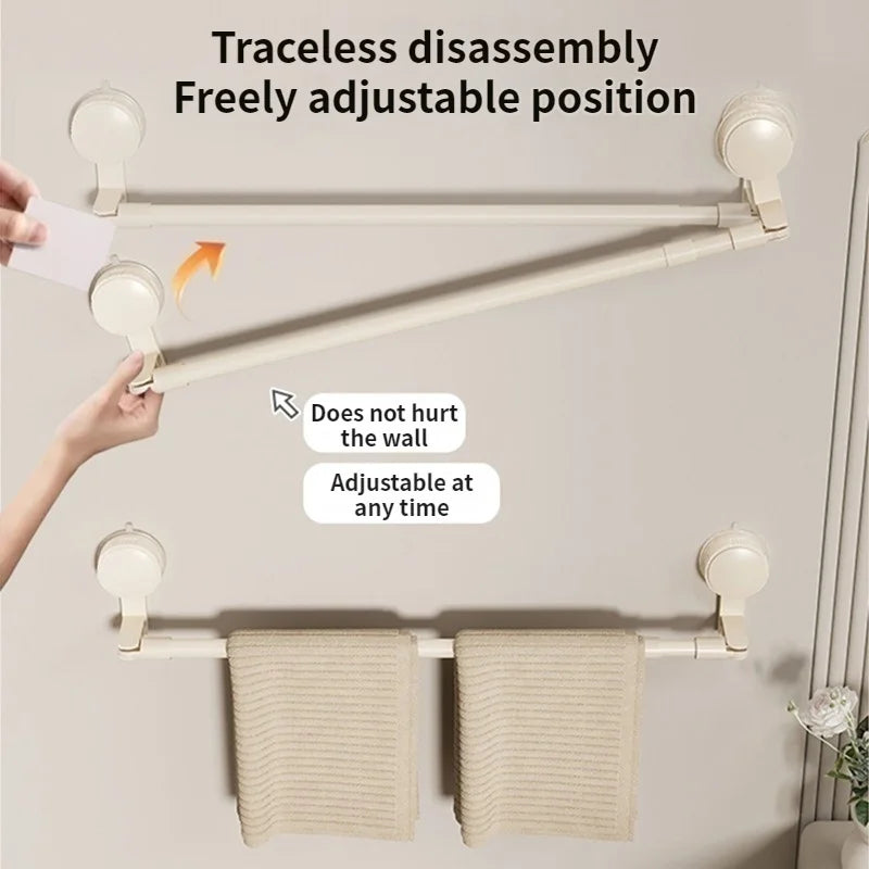 No-Drill Telescopic Clothes Drying Rack | Suction Cup Hooks