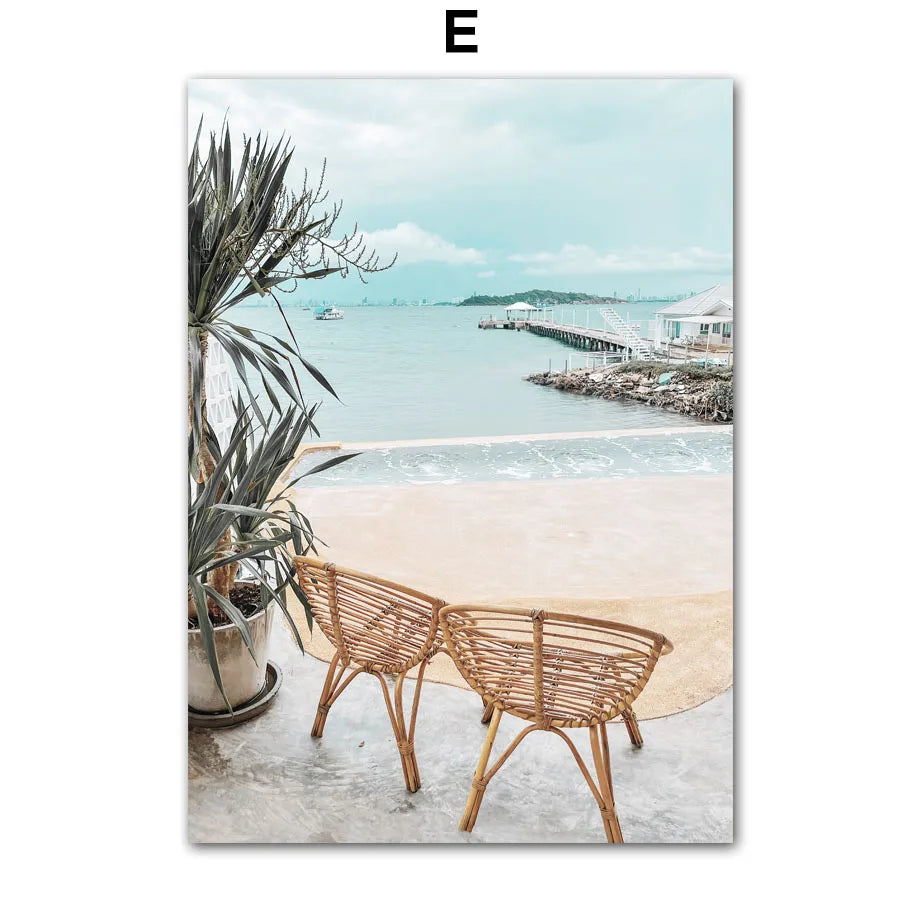 Canvas Painting Nordic Surf Posters And Prints Wall Art Pictures For Living Room Home Decor Beach Surfers Coconut Tree Car Peaceful Pleasures Health and Wellness T80504-05 40x60cm Unframed