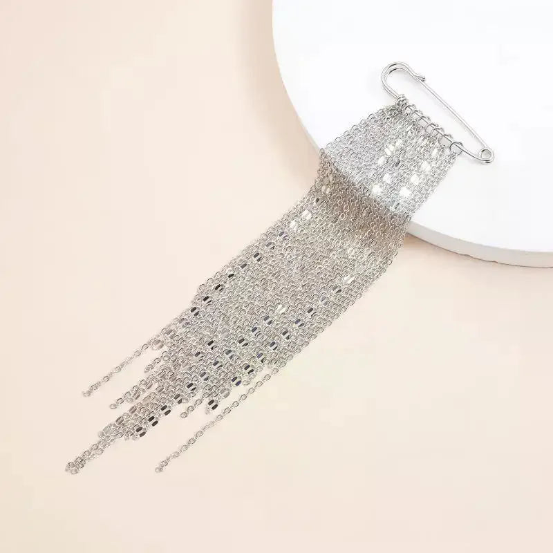 Metal Chain Tassel Pin Brooch for Women | Bold Statement