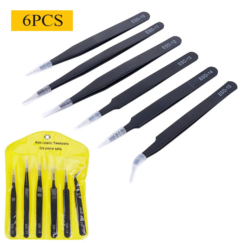 6pcs Precision Tweezers Set ESD Anti-Static Stainless Steel Tweezers Repair Tools for Electronics Repair Soldering Craft Tools Peaceful Pleasures Health and Wellness 6pcs
