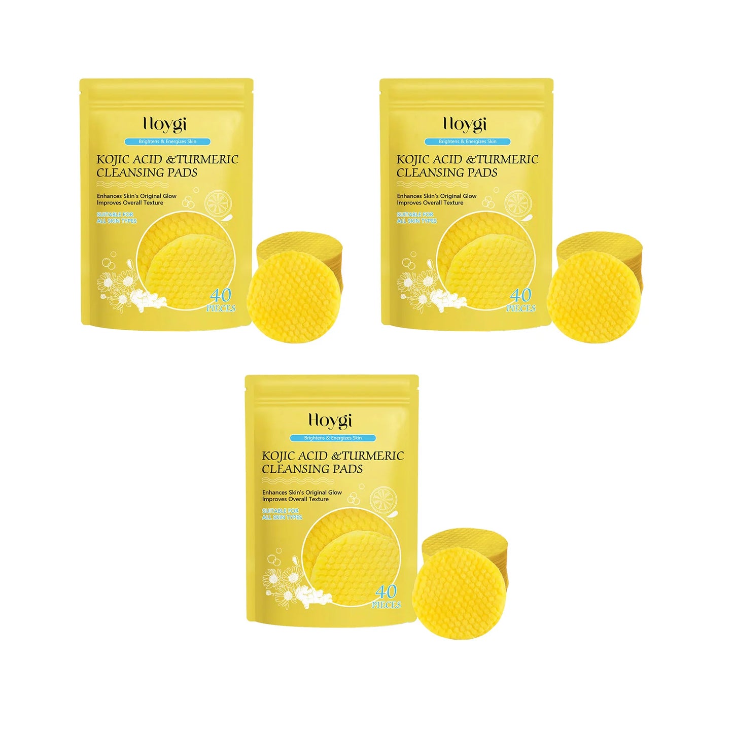 Turmeric Kojic Acid Cleansing Pad Exfoliating Oil Control Blackhead Removal Shrink Pore Brightening Smooth Facial Washing Sponge Peaceful Pleasures Health and Wellness 120pcs in Bag