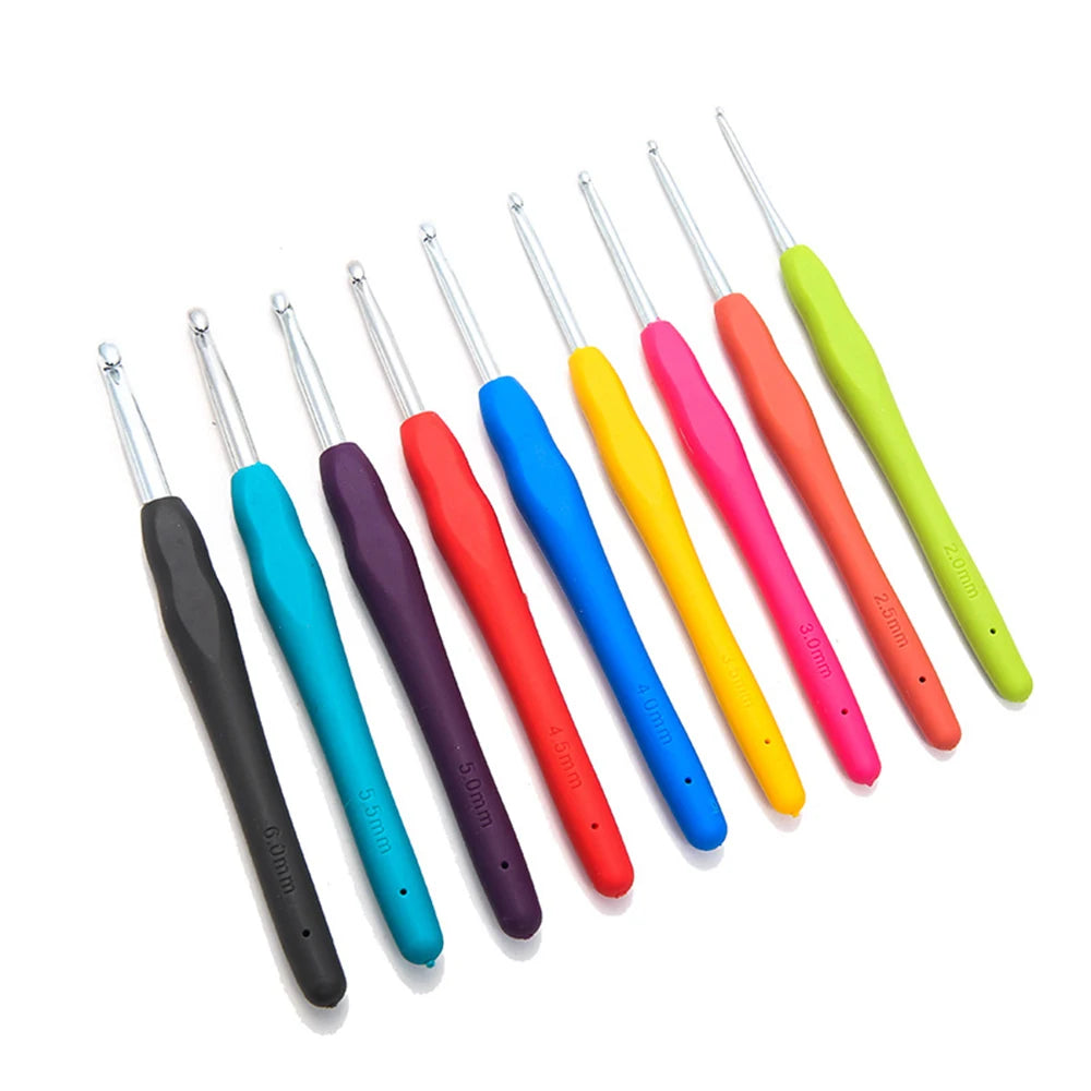 Tpr Crochet 2.0-6.0mm 9-Piece Soft Handle Crochet Hand Woven Rainbow Soft Handle Crochet Aluminum Crochet Set Knitting Needle Peaceful Pleasures Health and Wellness 9PCs
