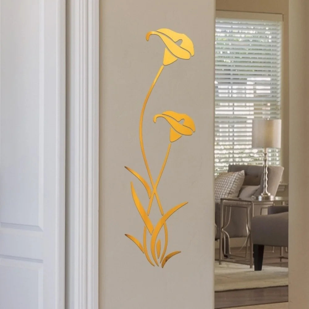 Acrylic Mirror Wall Stickers Small Flowers 3D Decor Reflector