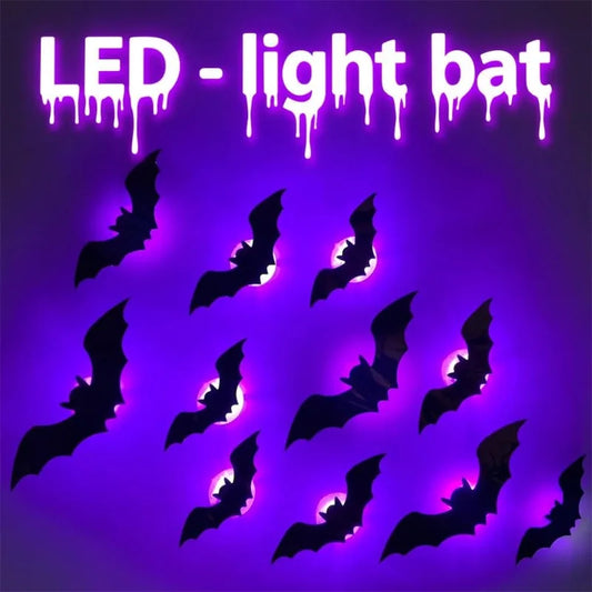 Halloween 3D LED Bat Wall Stickers | Purple Green Glow Decor Halloween LED Decor Peaceful Pleasures Health and Wellness