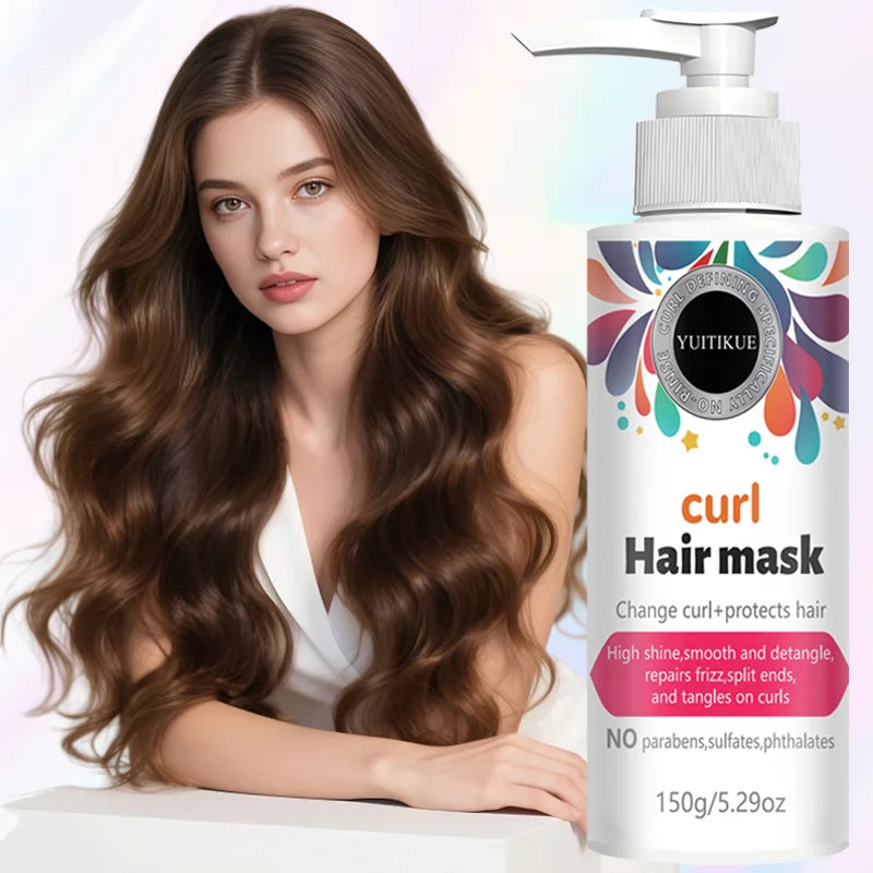YUITIKUE Curl Hair Mask | No-Rinse Curl Defining Formula | For High Shine, Smooth Detangle & Frizz/Split End Repair 150g Peaceful Pleasures Health and Wellness