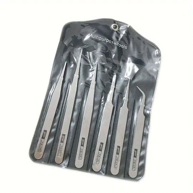 6-Piece Stainless Steel Tweezers Ts-15 Succulent Plant DIY Elbow Tweezers Gooi Tweezers Set Peaceful Pleasures Health and Wellness 1Set
