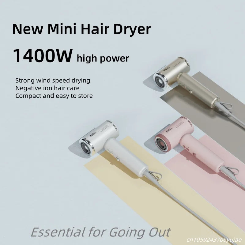 Mini High-Speed Hair Dryer 1400W High-Power Negative Ion Hair Care Portable Home Student Dormitory Travel Mini Hair Dryer Peaceful Pleasures Health and Wellness