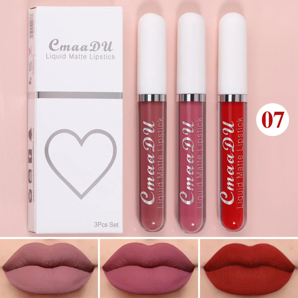 CmaaDu 3-Piece Velvet Matte Liquid Lipstick Set – Waterproof