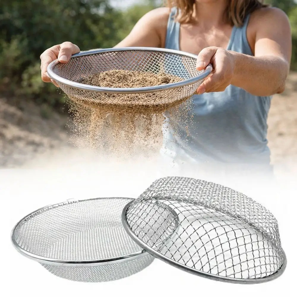 13.78" Round Stainless Steel Soil Sifter | Dual Mesh Garden Sieve