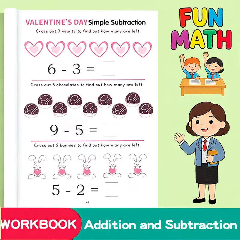 64 Pages Addition Subtraction Math Workbook Kids Interactive Learning