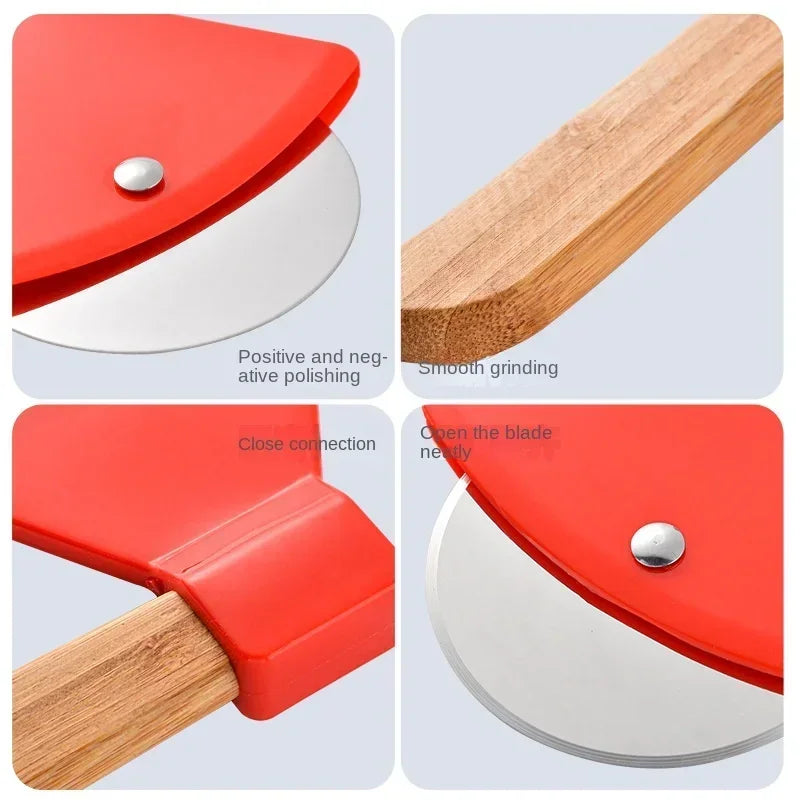 Stainless steel Pizza Cutter Kitchen Restaurant pizza axel tool Axe Pizza Cutter with Bamboo Handle and Sharp Rotating Blade Peaceful Pleasures Health and Wellness