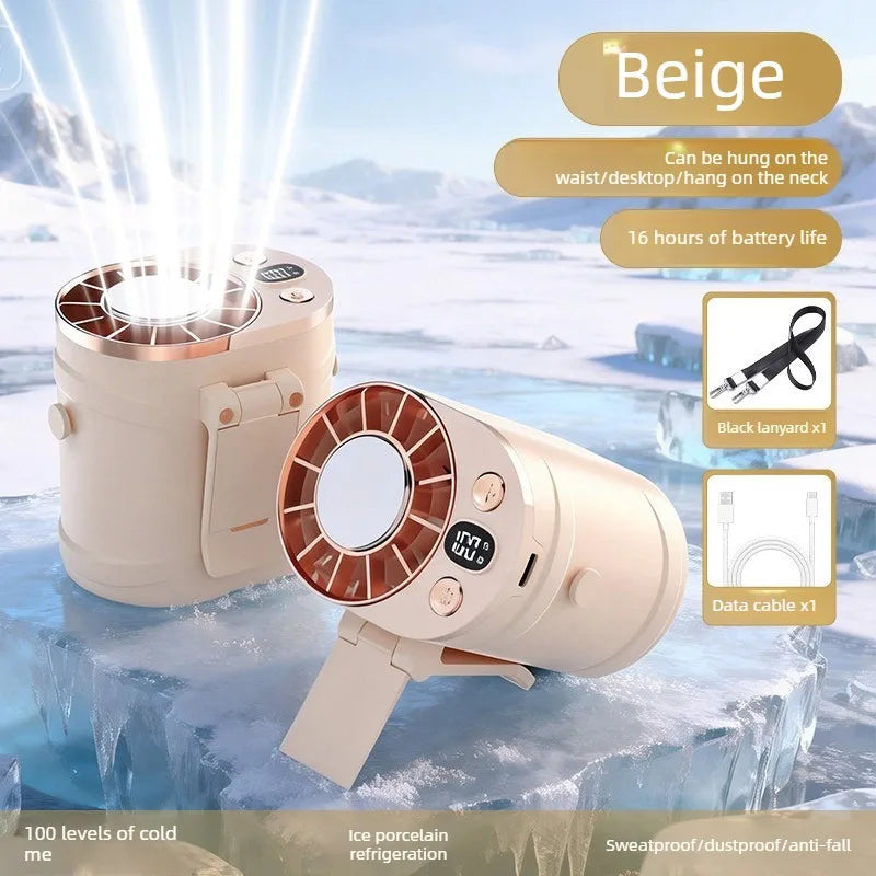 Portable Clip-On Rechargeable Fan with Digital Display Portable Clip-On Fan Peaceful Pleasures Health and Wellness Beige