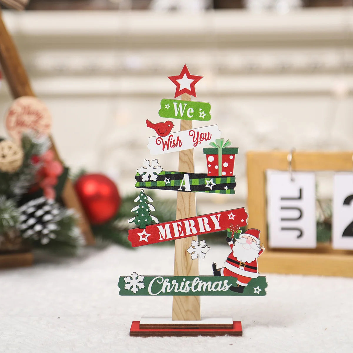 Wood Christmas Tree Ornaments Set Desktop Centerpieces Tabletop Holiday Decorations For Home, Offices, And Shops Peaceful Pleasures Health and Wellness 02 21.5CM