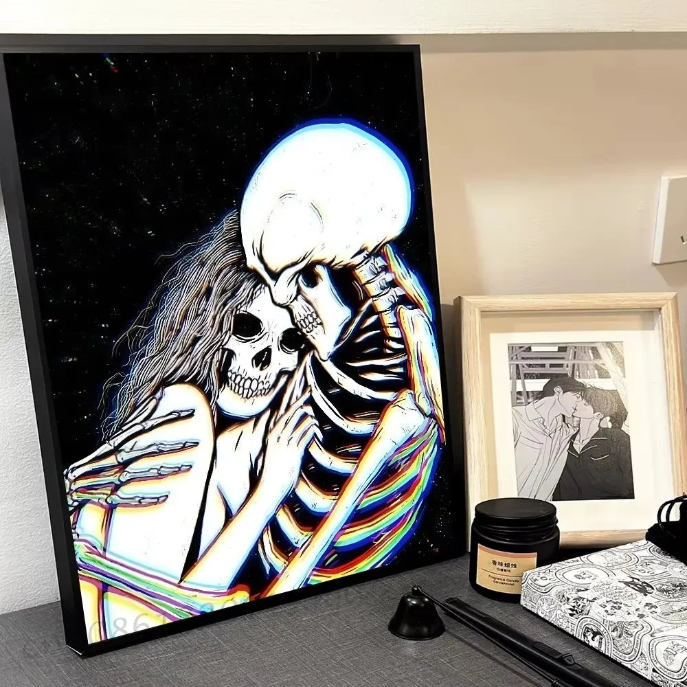 Vintage Botanical Skeleton Skull Poster - Art Deco Classic Retro Gothic Dark Academia Canvas Art Print Frameless Wall Art Decor Peaceful Pleasures Health and Wellness ZLH5079 40x60cm No Frame