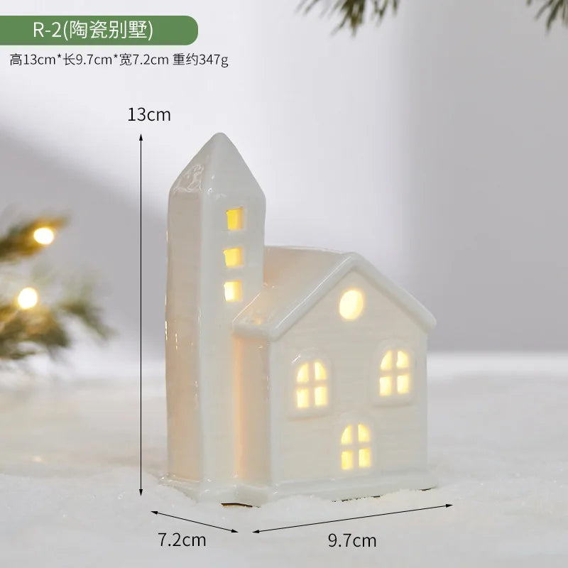 Ceramic Creative Ornaments Small Houses Christmas Decorations Christmas Glowing Snow Houses Home Furnishings INS Ornaments Decor Peaceful Pleasures Health and Wellness R-2