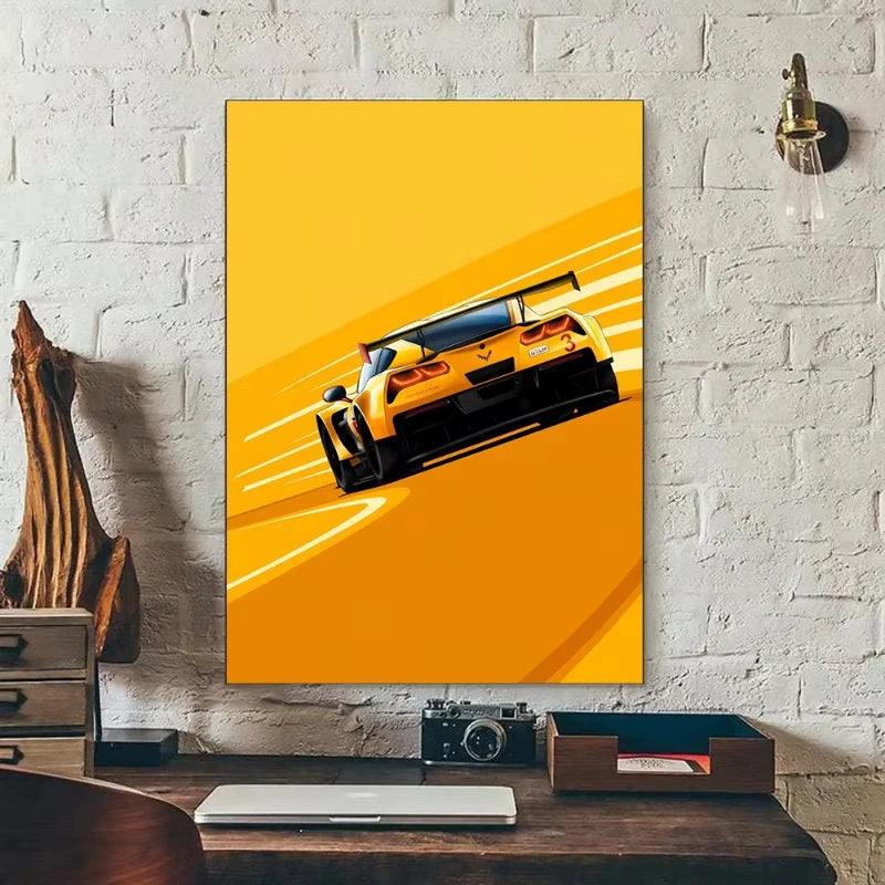 Cartoon Racing Car Canvas Wall Art | Boys Motorsport Poster