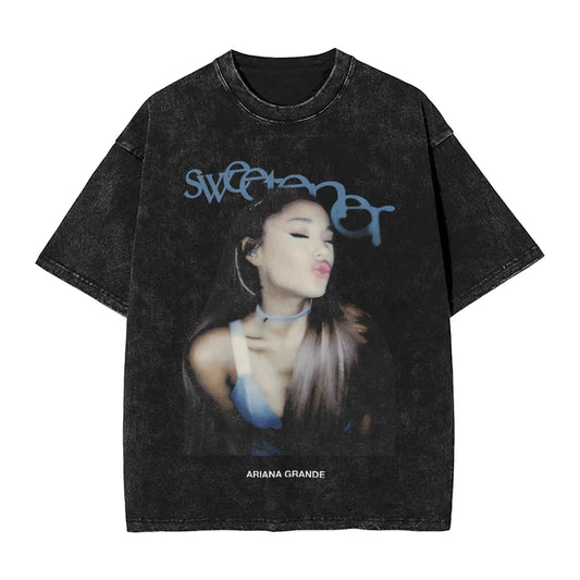 Oversized Washed T-Shirt Arianas Sweetener World Tour Loose T Shirts Grande Popular Tee Shirt for Men Beach Awesome Casual Tees Peaceful Pleasures Health and Wellness black XL
