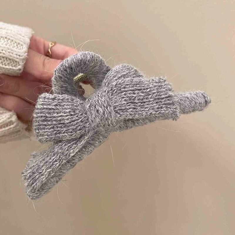 Minimalist Autumn Winter Plush Knit Bow Shark Clip Back Head Hair Claw Elegant Premium Temperament Hair Clip Fashion Accessories Peaceful Pleasures Health and Wellness 2