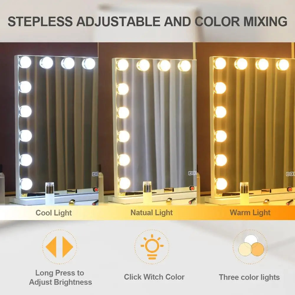 Large LED Vanity Mirror with Bluetooth Speaker & Dimmable Lights