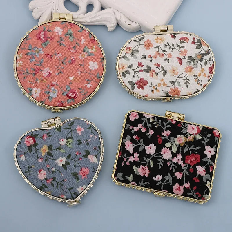 1pc Mini Makeup Compact Pocket Floral Mirror Portable Two-side Folding Make Up Mirror Women Vintage Cosmetic Mirrors for Gift Peaceful Pleasures Health and Wellness