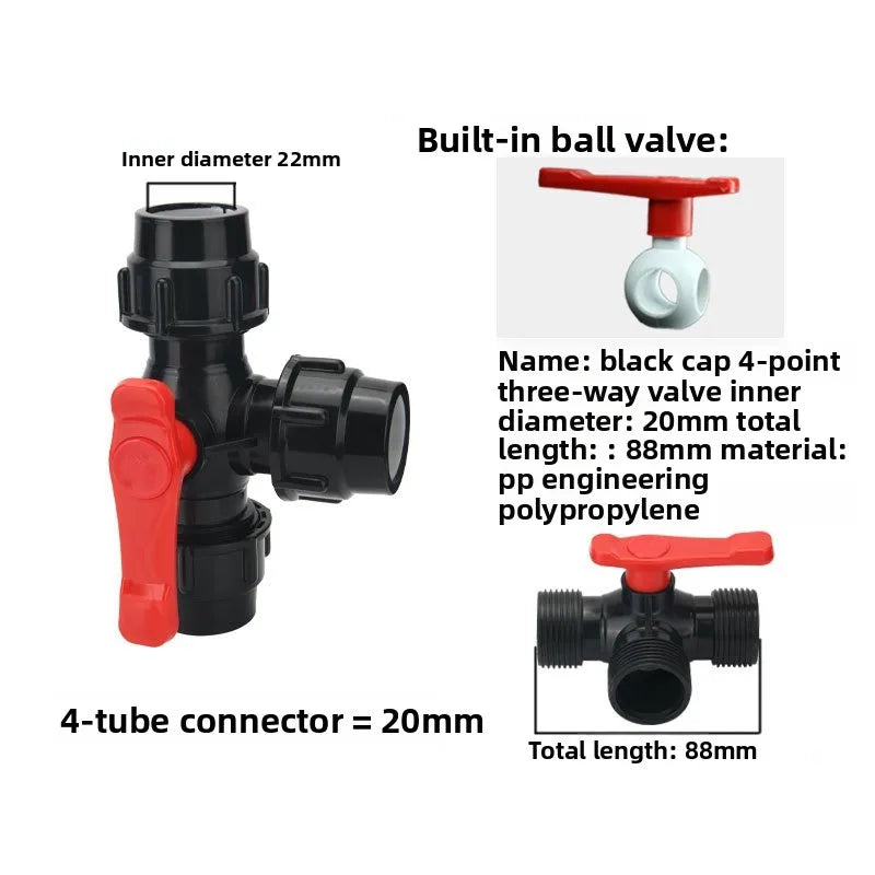 PE Pipe 3-Way Ball Valve 20–50mm | Plastic Quick Connect
