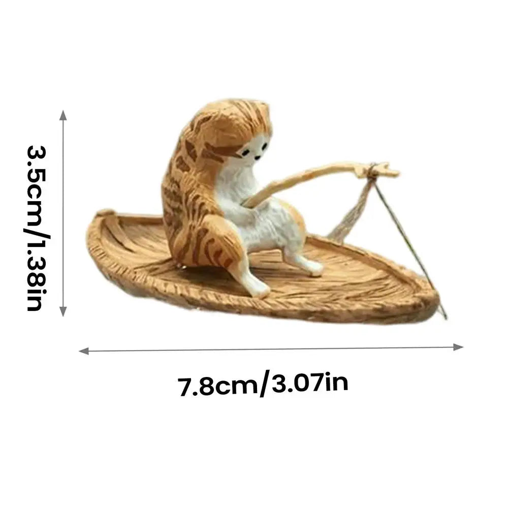 Resin Cat Fishing Boat Aquarium Ornament | Fish Tank & Pond