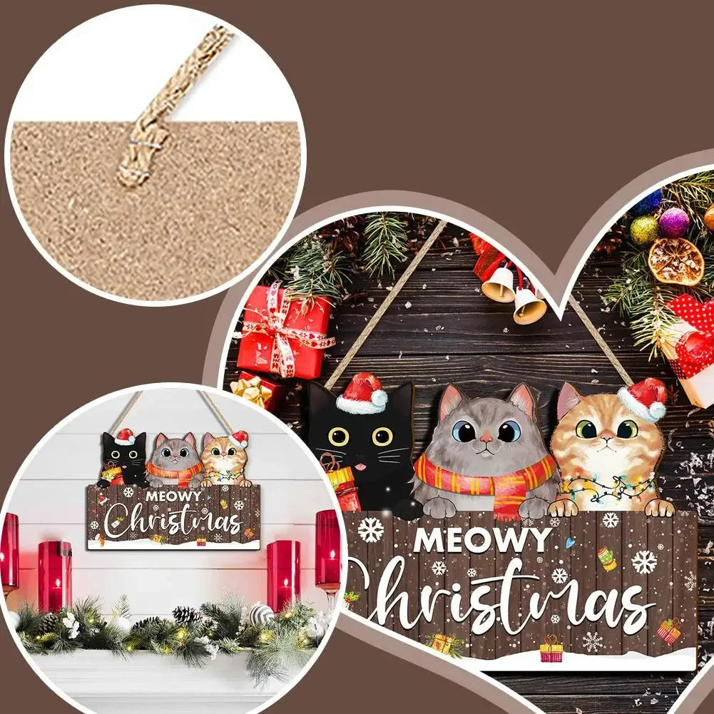 1Pcs Christmas Wooden Cute Cat Pendant Christmas Party Door Christmas Tree Decoration Bedroom Door Decoration Supplies Peaceful Pleasures Health and Wellness