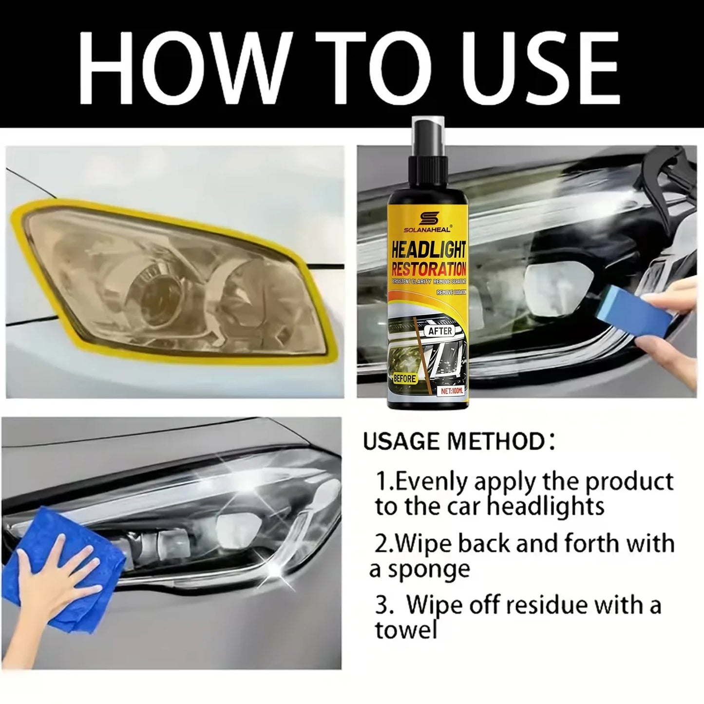 Headlight Restoration Polish Kit – Removes Yellowing & Oxidation