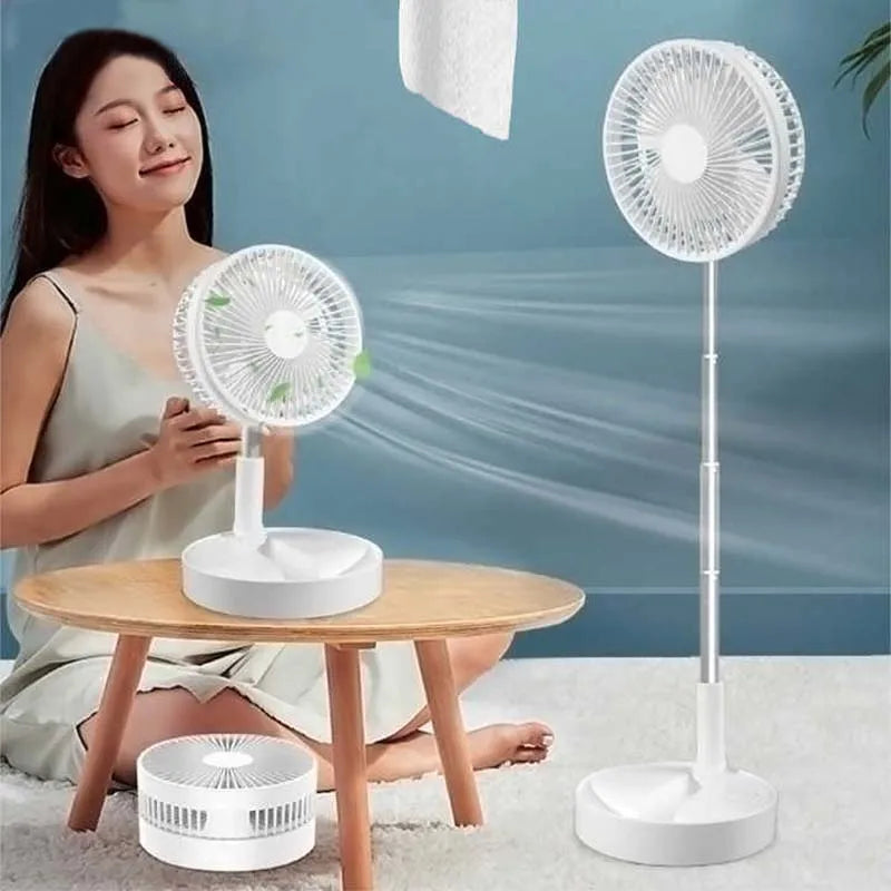 Foldable Telescopic Wireless Portable Desk Fan Usb Rechargeable Built-In Battery Oscillating Standing Air Cooling Fan Peaceful Pleasures Health and Wellness