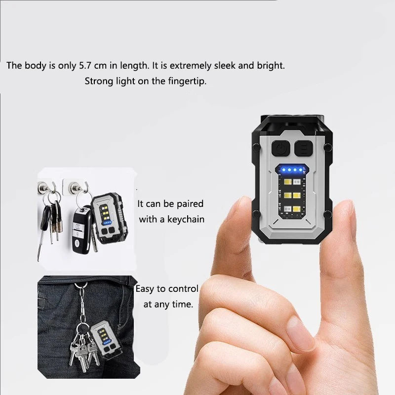 LED Mini Portable Keychain Lamp Multi-functional Strong Magnet COB Flashlight Emergency Lighting and Warning Light Peaceful Pleasures Health and Wellness