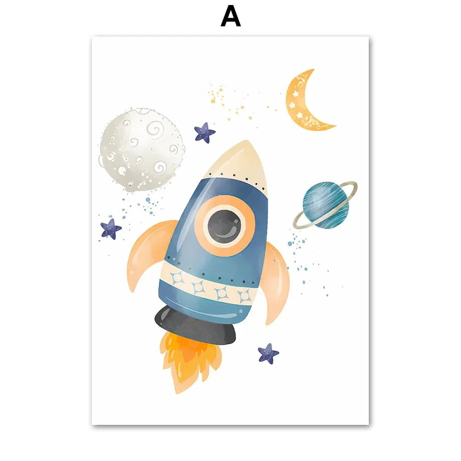 Rocket Astronauts Planet Outer Space Name Custom Wall Art Pictures Printed On Canvas Nordic Posters For Children's Room decora Peaceful Pleasures Health and Wellness DJ40278-02 50x70cm Unframed