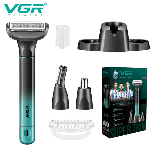VGR 625 3in-1 Men's Personal Hair Trimming Set Rechargeable Professional Foil Shaver Portable Nose Hair Ear Hair Eyebrow Trimmer Peaceful Pleasures Health and Wellness 625 usb