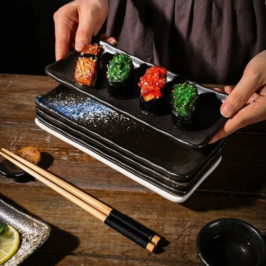 Creative 8-inch Rectangular Ceramic Sushi Plate Ideal for Japanese Cuisine and Dessert Display in Special Restaurants and Homes Peaceful Pleasures Health and Wellness