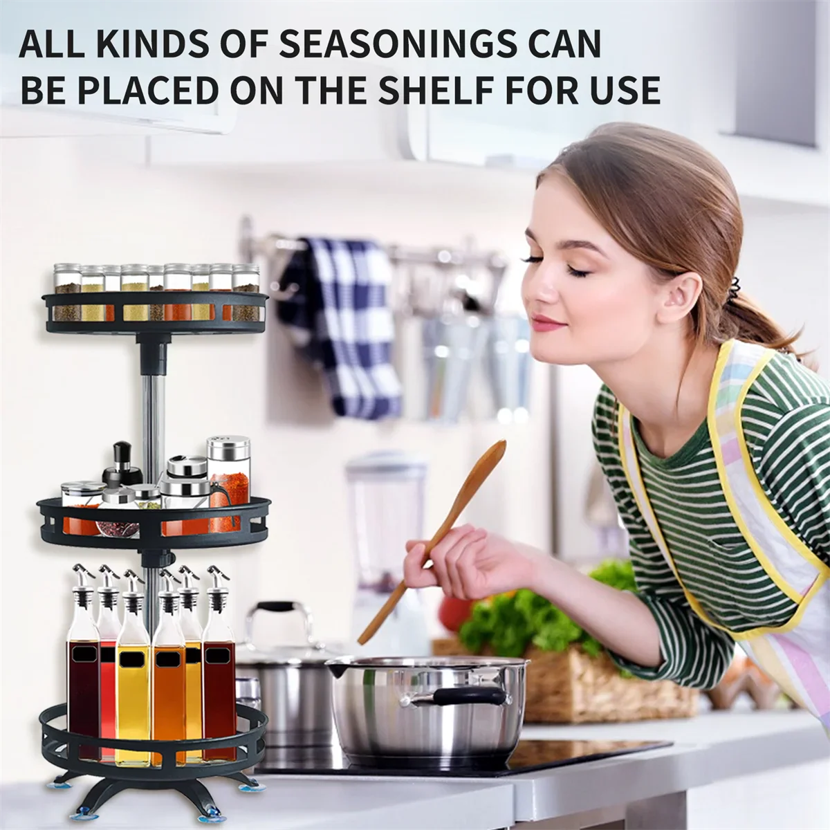 360° Rotating 3-Tier Spice Rack Organizer – Lazy Susan Kitchen
