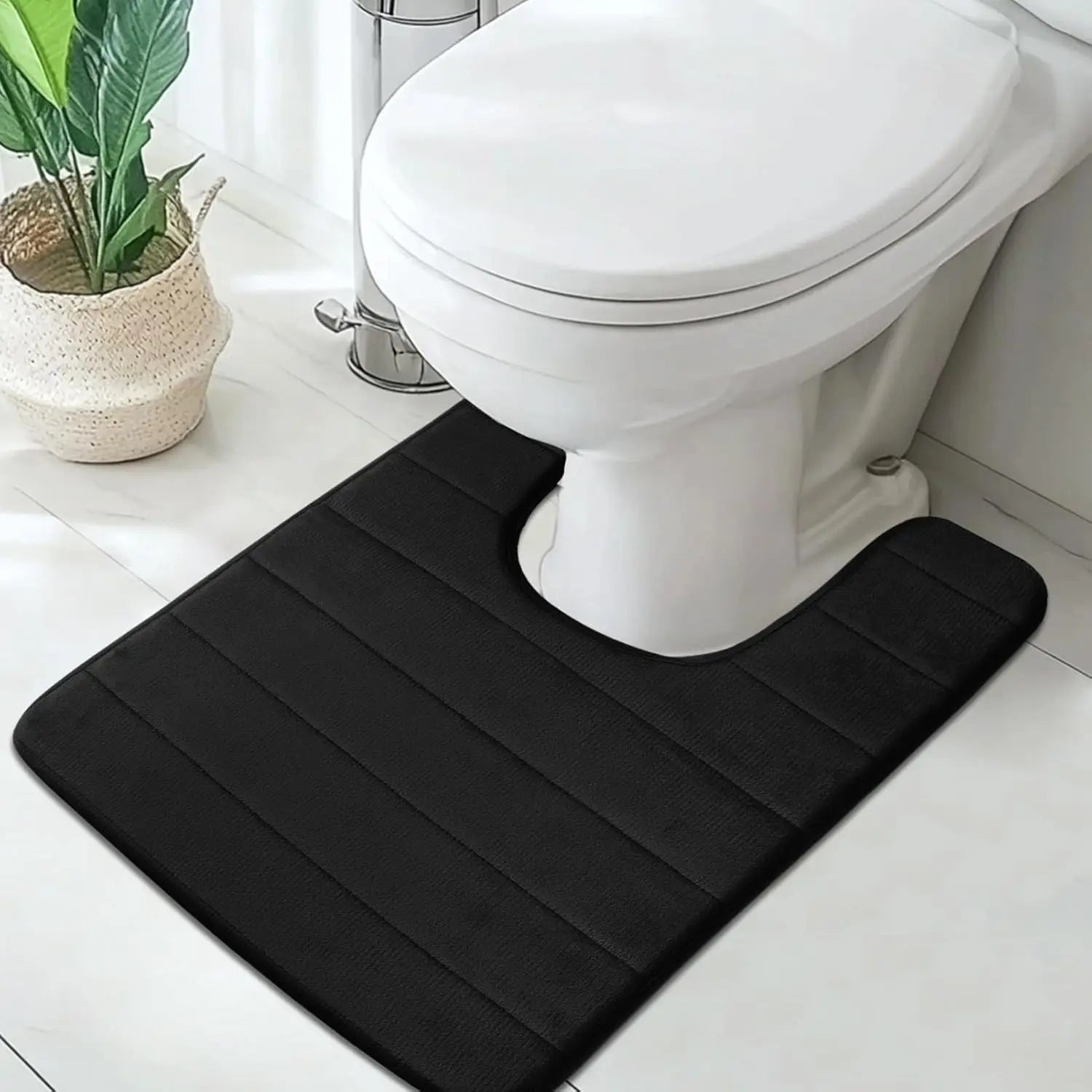 U-Shape Bathroom Mat 50x60CM Ultra Absorbent Memory Foam Bath Mat Non-Slip Toilet Mat for Bathroom Floor Home Decoration Peaceful Pleasures Health and Wellness