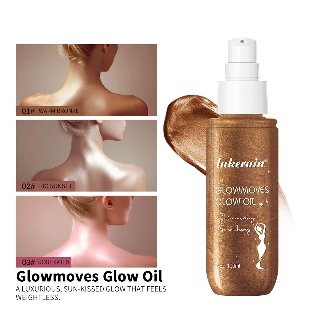 Glowmotions Glow Body Oil 100ml Hydrating Softening Brazilian Shimmer Bronze Non-Greasy Non-Sticky Formula for Beachside Party Peaceful Pleasures Health and Wellness