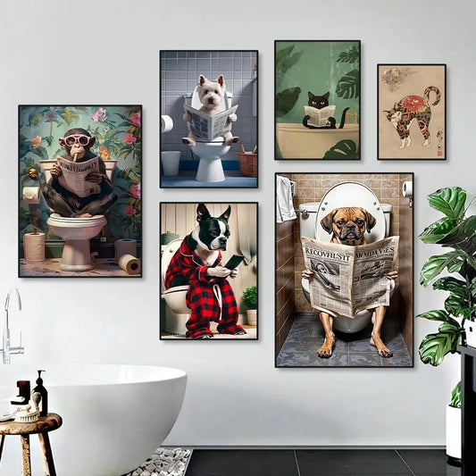 Funny Animal Toilet Canvas Wall Art | Bathroom Décor Poster Canvas Wall Art Peaceful Pleasures Health and Wellness
