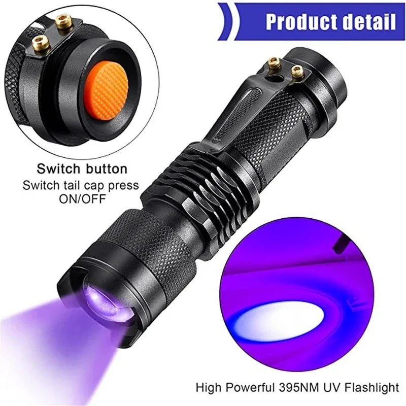 LED UV Blacklight Flashlight 395nm – Aluminum Inspection Torch