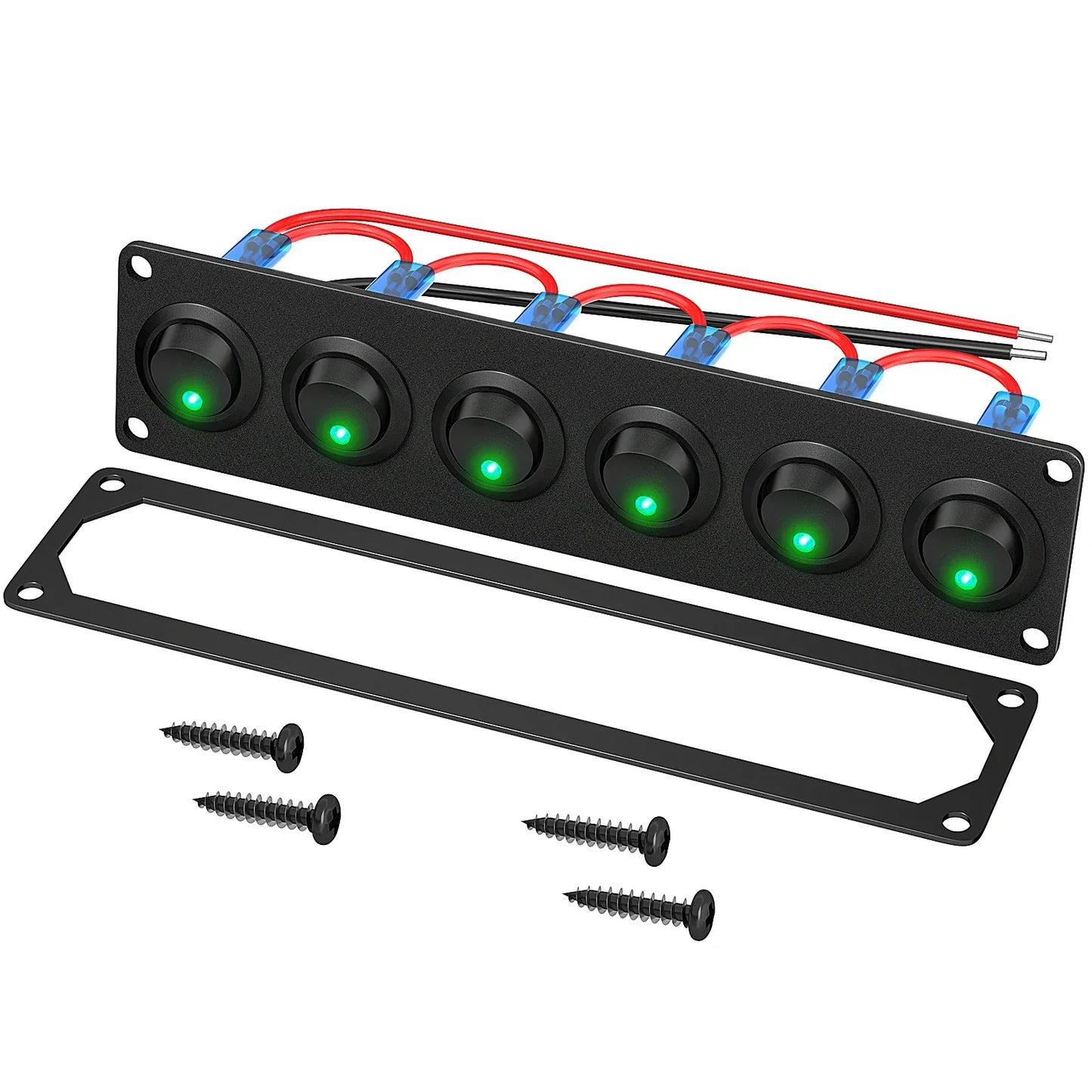 DaierTek 6 Gang Rocker Switch Panel 12V Round Toggle Switch Panel 3 Pin Light 12 Volt DC 20A SPST On-Off Switch for Marine Boat Peaceful Pleasures Health and Wellness Green LED United States