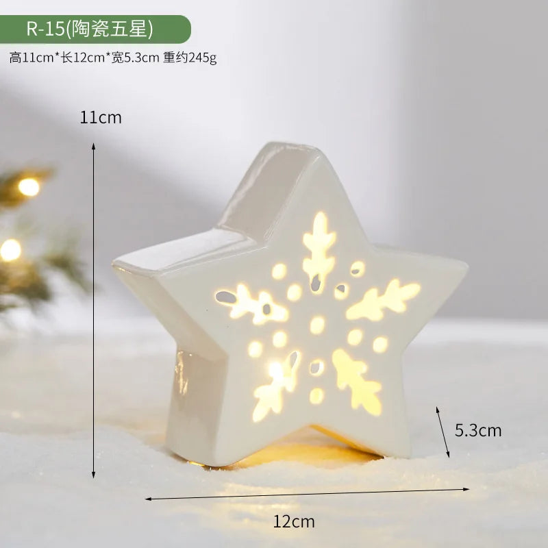 Ceramic Creative Ornaments Small Houses Christmas Decorations Christmas Glowing Snow Houses Home Furnishings INS Ornaments Decor Peaceful Pleasures Health and Wellness R-15