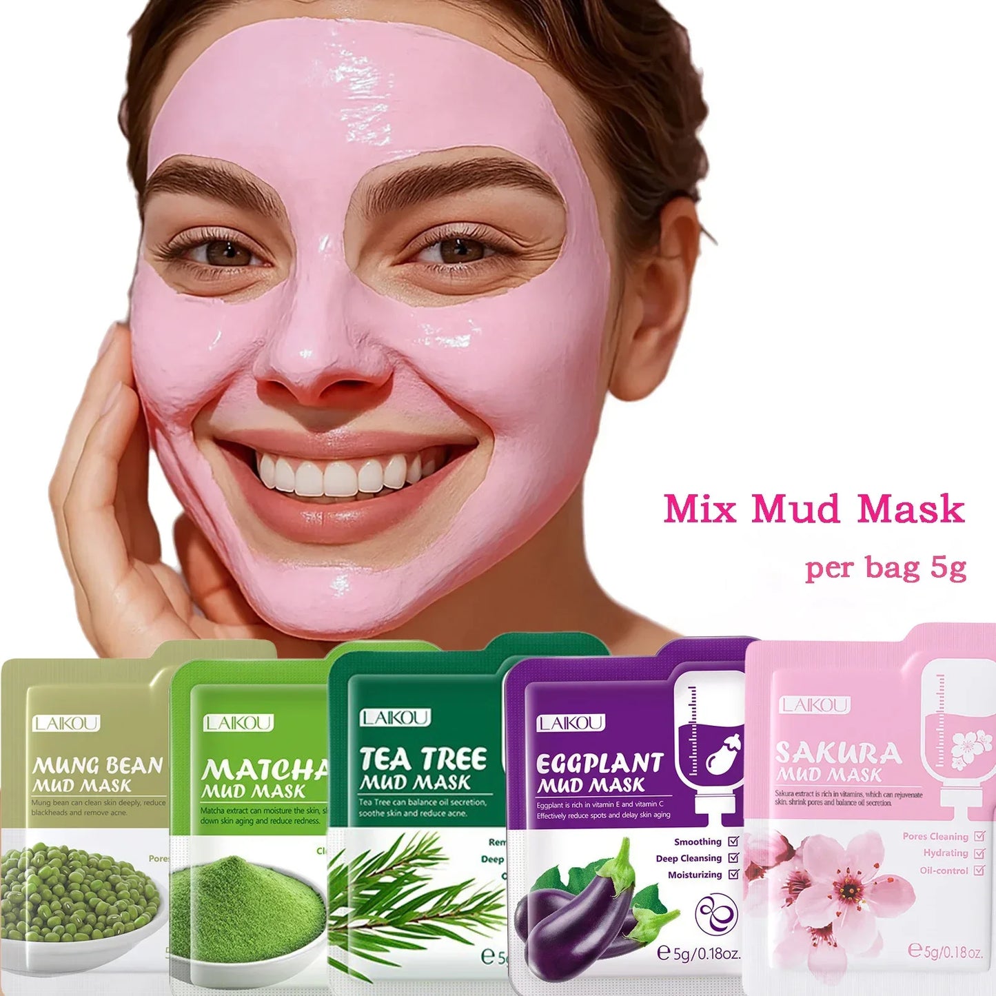 LAIKOU Purifying Clay Facial Mask – Deep Cleansing Mud Mask 5g Peaceful Pleasures Health and Wellness