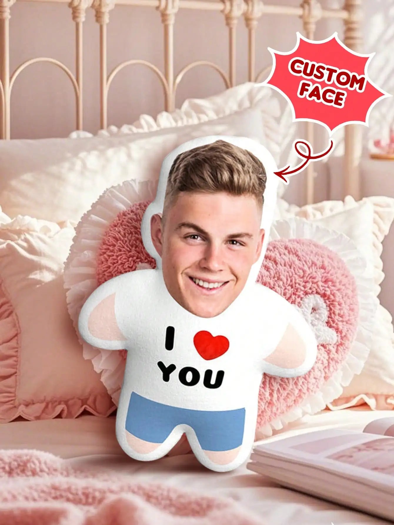 Custom Face Body Shape Pillow Personalized Photo Cushion with Face for Him Boyfriend Husband Gift Valentine Birthday Anniversary Peaceful Pleasures Health and Wellness