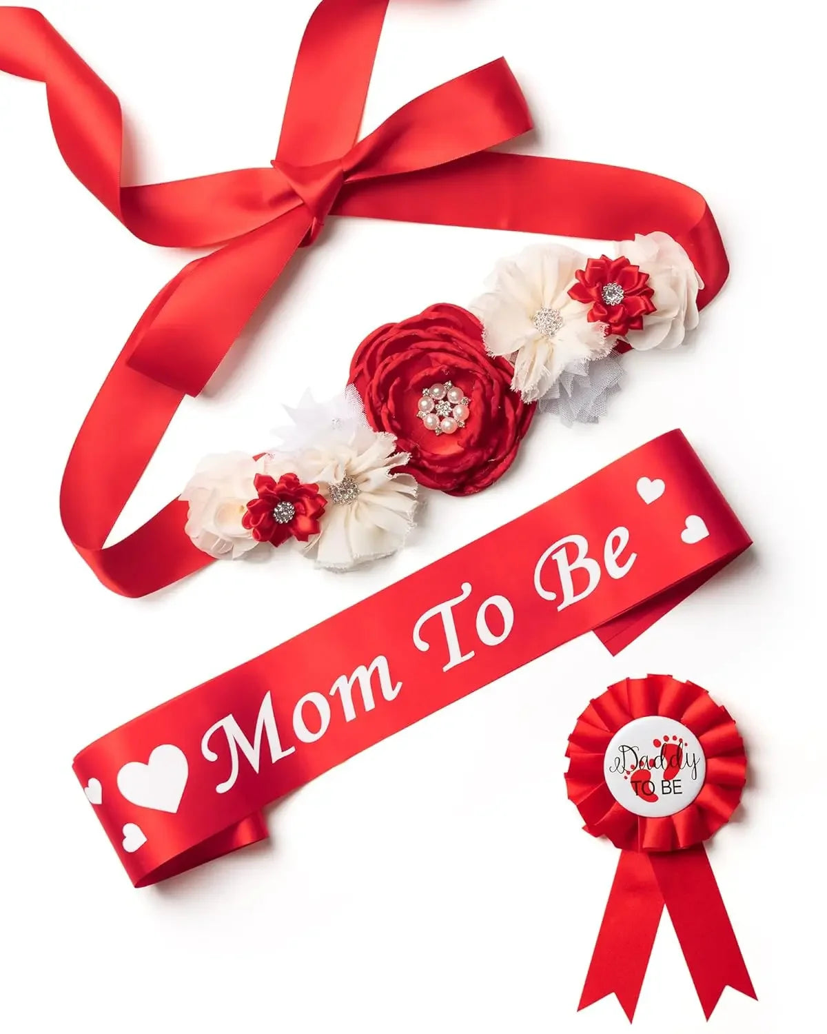 Flower Sash Set-Baby Shower Mom to Be Daddy to Be Corsage Pin- Belt for Maternity Dress Photo Props حزام Пояс Cinturón Ceinture Peaceful Pleasures Health and Wellness colors 2