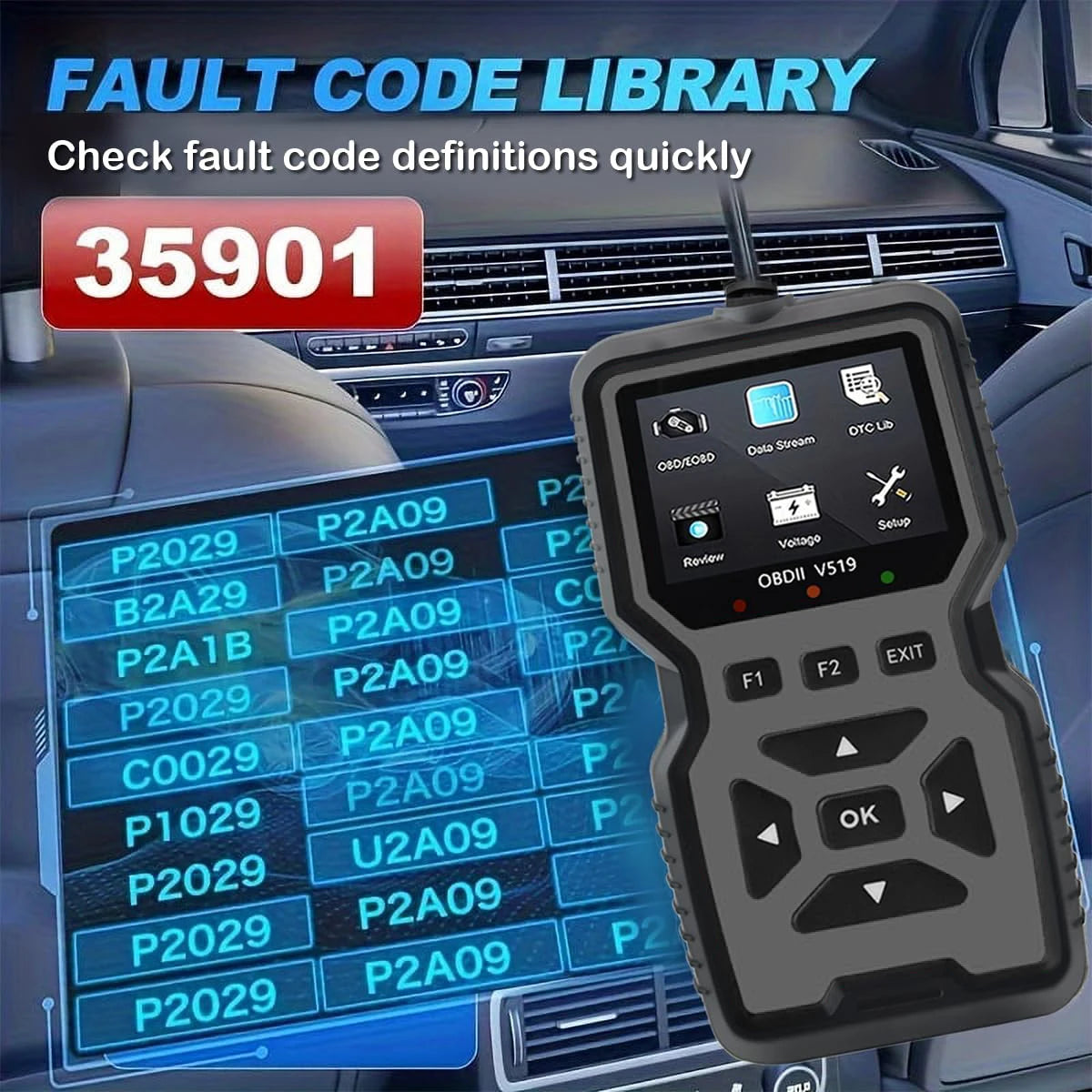 Professional Obd2 Diagnostic Tool for Heavy-Duty Vehicle Repair - Code Reader/Resetter, Supports Real-Time Data Stream, No Battery Required, Compatible with Vehicles from 1996 Onwards (Obdii/Eobd, Mode 6/8), Suitable for Mech Peaceful Pleasures Health and Wellness