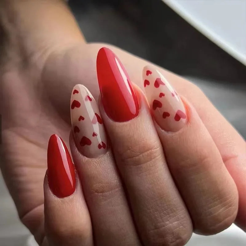 Valentine's Day Press On Nails | Short Oval Pink & Red 24pc